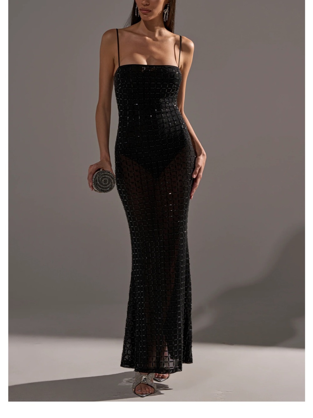 Akira Black Beaded Sheer Maxi Dress - Women's Formal Gown